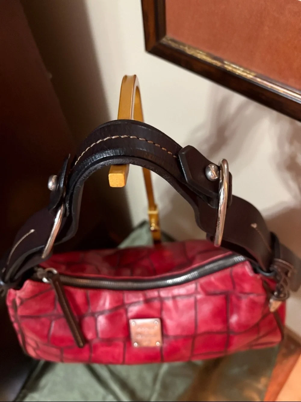 Dooney and Bourke Red Croc-Embossed Hobo Shoulder Bag - Women's Handbag